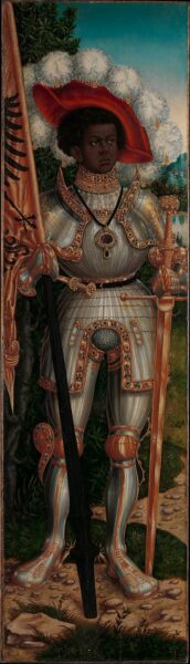 Lucas Cranach the Elder and Workshop (German, Kronach 1472–1553 Weimar)
Saint Maurice, ca. 1520–25
Oil on wood; 54 x 15 1/2 in. (137.2 x 39.4 cm)
The Metropolitan Museum of Art, New York, Bequest of Eva F. Kollsman, 2005 (2006.469)
http://www.metmuseum.org/Collections/search-the-collections/439081